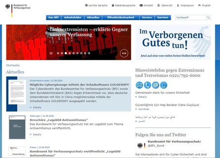 Screenshot der Webseite des Bundesamt für Verfassungsschutz