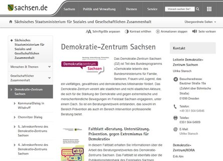 Screenshot der Webseite des Demokratiezentrums Sachsen