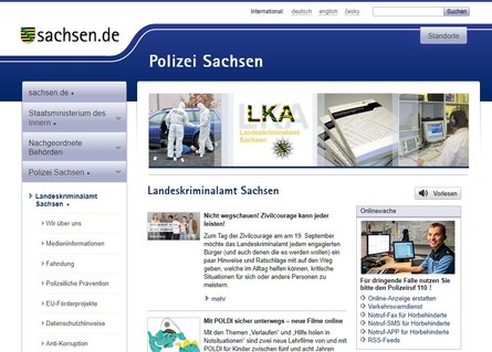 Screenshot der Webseite des Landeskriminalamts Sachsen